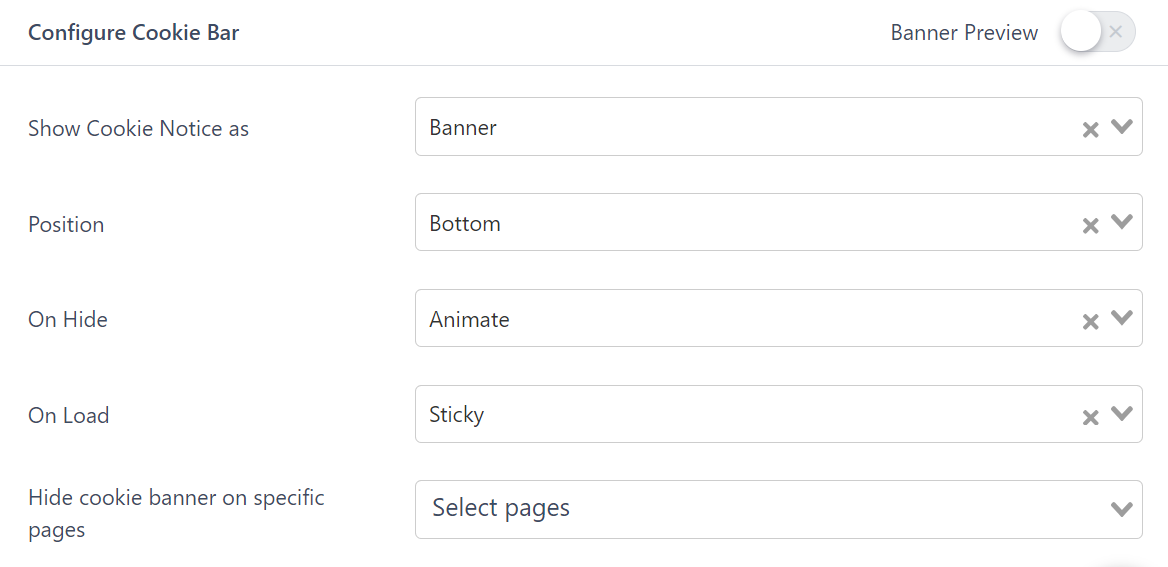 Configure Cookie Bar