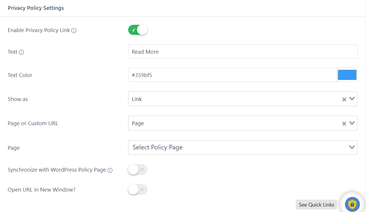 Privacy Policy Settings